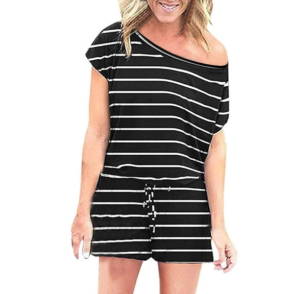 Aayomet Women Jumpsuits Elastic Jumpsuit Short Waist Women's Shoulder Batwing Sleeve One With Pockets Women's Jumpsuit,Black M