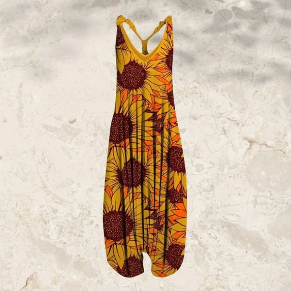 Aayomet Women Jumpsuits Womens Vintage Cashew Flowers Prints Straps V Neck Rompers Playsuit Jumpsuit,Yellow L