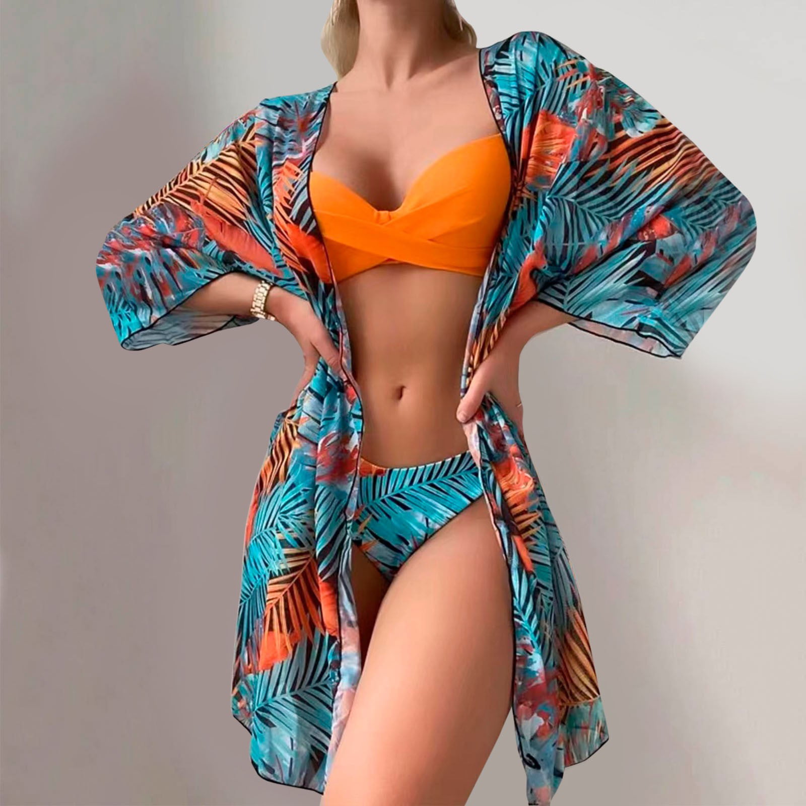 Aayomet Women Mid MWaist Bikinis 2023 3 Piece Bikini Set Cover Up Swimsuit  For Women Long Sleeve Push Swim Top Women Crop,Brown Small