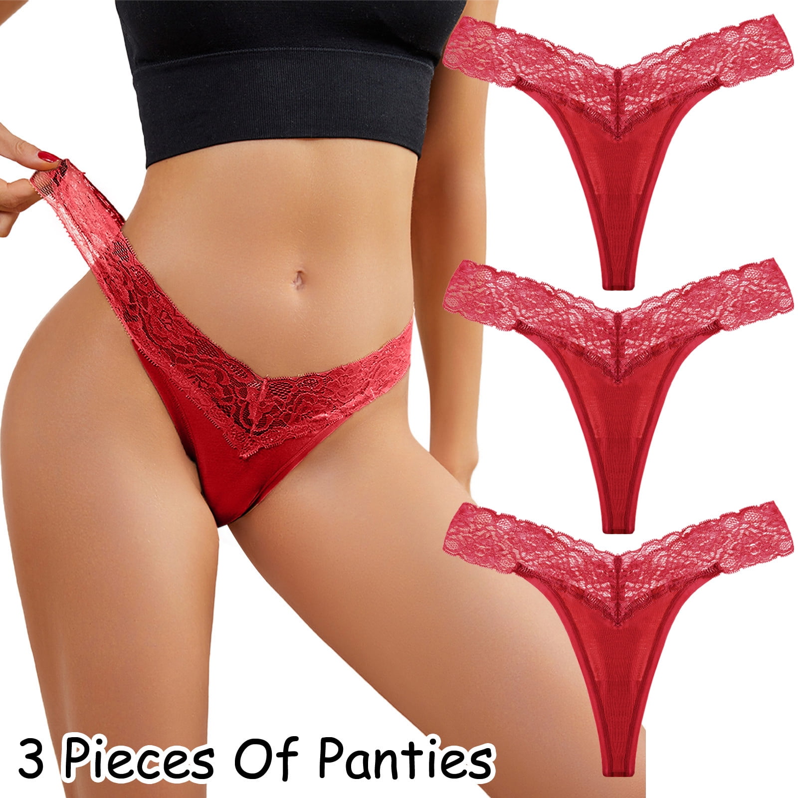 Aayomet Women Panties Womens Lace Thong Panties Seamless Solid Color  Comfortable Low Waist Panties,C L 