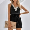 thumbnail image 1 of Aayomet Women'S Jumpsuits Casual Lace V Neck Solid Color Sleeveless Jumpsuit Chiffon Summer Shorts Beach Seaside Casual Pants,Black S, 1 of 1