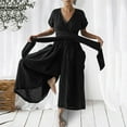 thumbnail image 1 of Aayomet Women'S Jumpsuits Women Casual Solid V Neck Jumpsuit Short Sleeve Linen Loose Belt Jumpsuit Long Pocket Rompers,Black S, 1 of 4