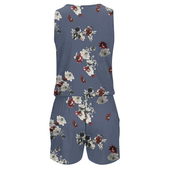 Aayomet Women'S Jumpsuits Women Summer Casual Print Jumpsuit High Waist Playsuit Sleeveless Jumpsuit Strappy Beach Pocket Romper,Gray M