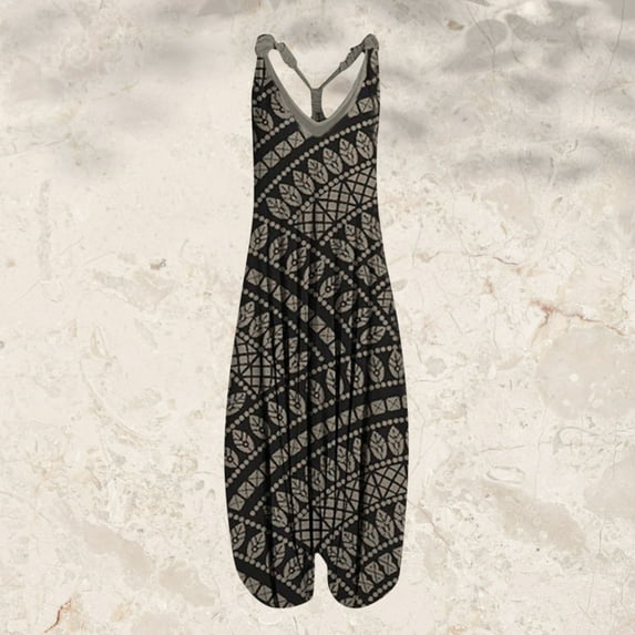 Aayomet Women'S Jumpsuits Womens Vintage Flower Prints Straps V Neck Rompers Playsuit Jumpsuit,Brown S