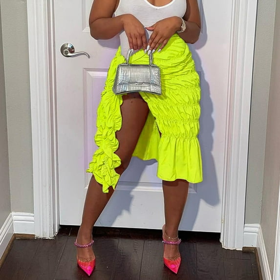 Aayomet Women'S Skirts Women Casual Midi Skirt Vintage Button Elastic High Waisted Pleated A-Line Skirts with Pockets,Yellow M