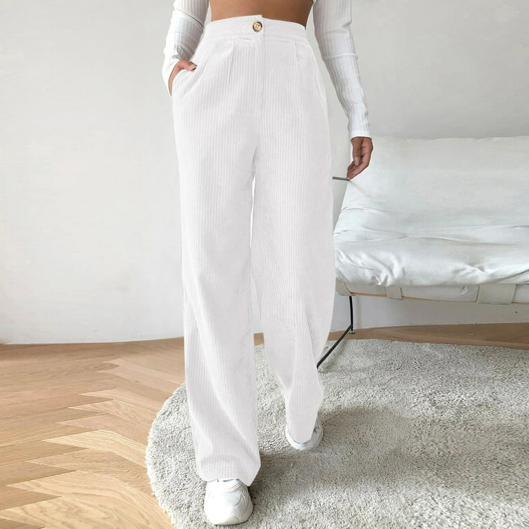 Aayomet Women'S Sweatpants Women's Wide Leg Pants with Pockets Casual  Fall/Winter Sweatpants Elastic Waist with Drawstring Pants,White L