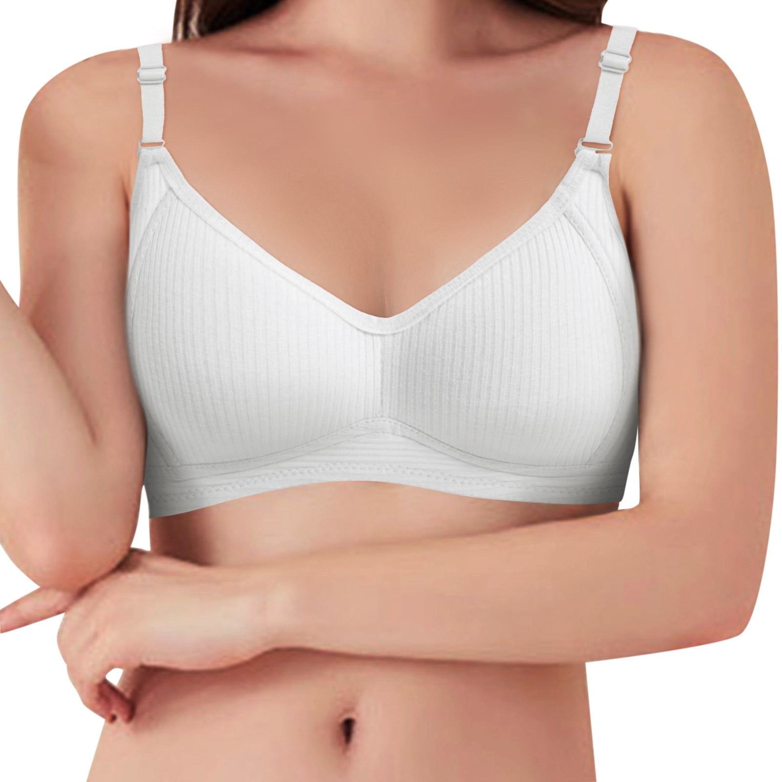 Aayomet Women'S T-Shirt Bra 2PC Women Simple Bikini Bras Stripe Adjustable  Shoulder Strap Underwire Elegant Underwear,White 38 