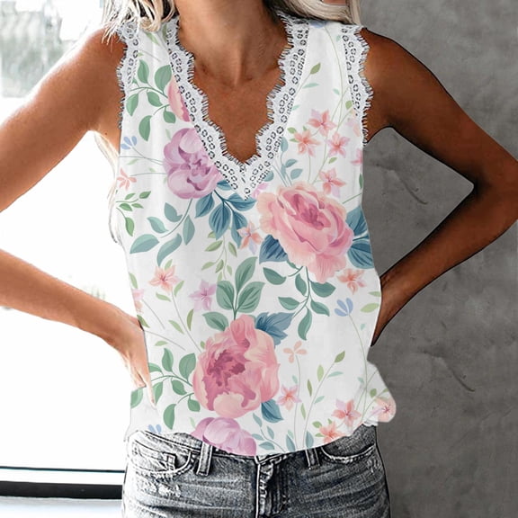 Aayomet Women’S Tanks Women's V Neck Sleeveless Lace Trim Spaghetti Strap Camisole Cami Tank Top,White M