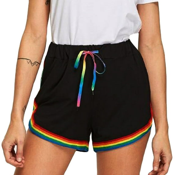 Aayomet Women Shorts For Summer Shorts Short Pants Beach Print Sport Rainbow Elastic Women Black Shorts For Women Black,XL