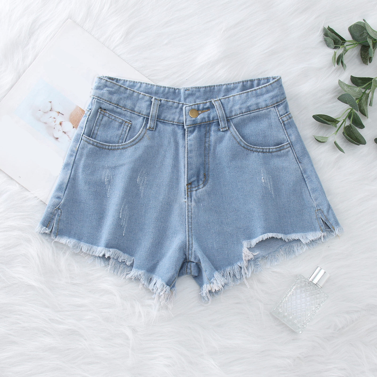 Aayomet Womens Jean Shorts Womens Jean Shorts High Waisted Denim Shorts  Ripped Frayed Casual Stretchy Shorts Blue B,M 