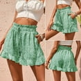 thumbnail image 1 of Aayomet Women Shorts Women's Casual Shorts Elastic High Waist Ruffle Floral Print Comfy Summer Beach Short Pants With Pocket,Green L, 1 of 5