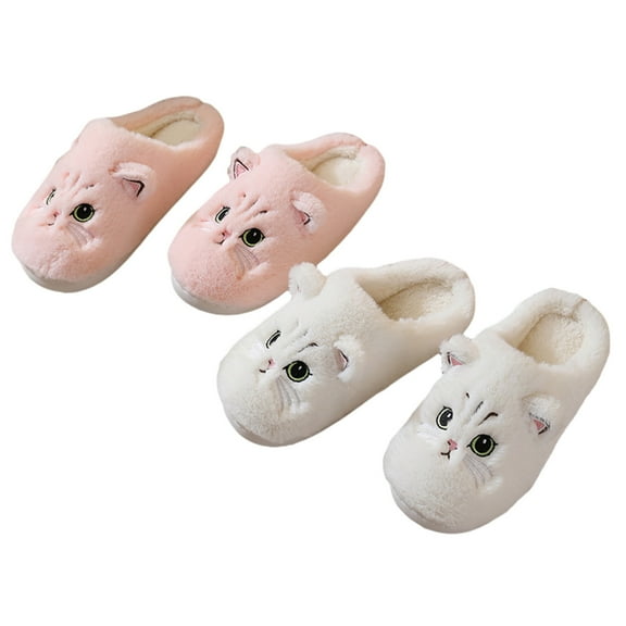 Aayomet Women Slippers Cotton Slippers Couple Cat Cartoon Cute Plush Slippers Home Warm Slippers Winter (White, 6.5)