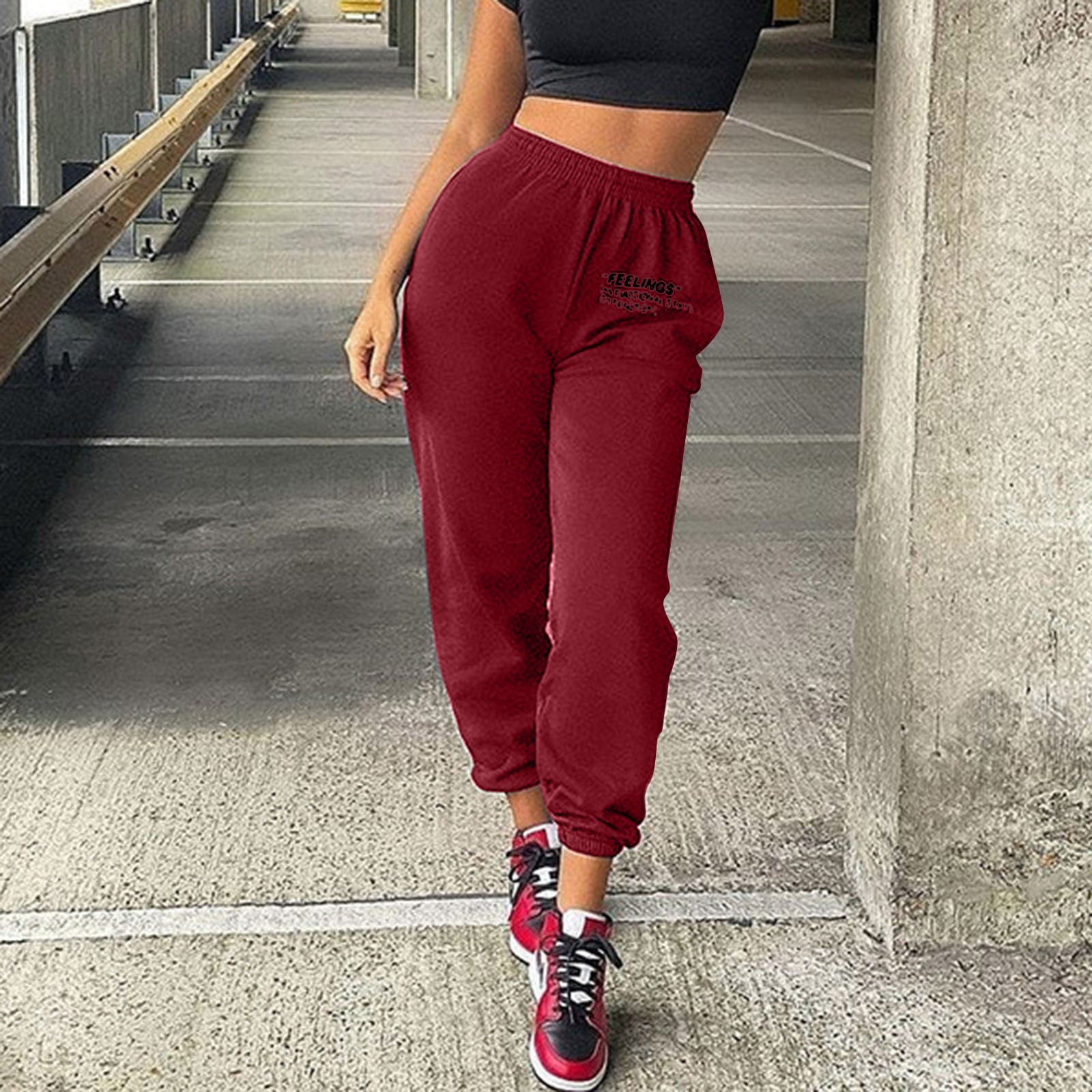  Womens Straight Leg Sweatpants Wide Leg Athletic Lounge Pants  Pockets Stretch Soft Workout Red Size XXL