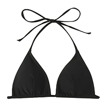 Aayomet Women Triangle Bikini Top String Bathing Suits Top Push Up Swimsuit Top Halter Swim Top Only (Black, L)