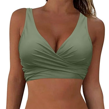 Aayomet Women Twist Front Bikini Top Cross Wrap Swimsuit Top Lace Up Tie Back Bathing Suit Tops (AG, XXL)