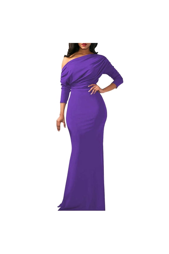Women's 2023 Fall Dresses Long Sleeve Maxi Dress for Wedding Guest Wrap V Neck A Line formal Evening Party Dresses,Purple XL