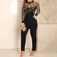 thumbnail image 1 of Aayomet Women's 2023 Fall Jumpsuits Shiny Bronzing Mesh Rompers Sets Long Sleeve Splice Zipper Long Jumpsuit (Black, L), 1 of 4