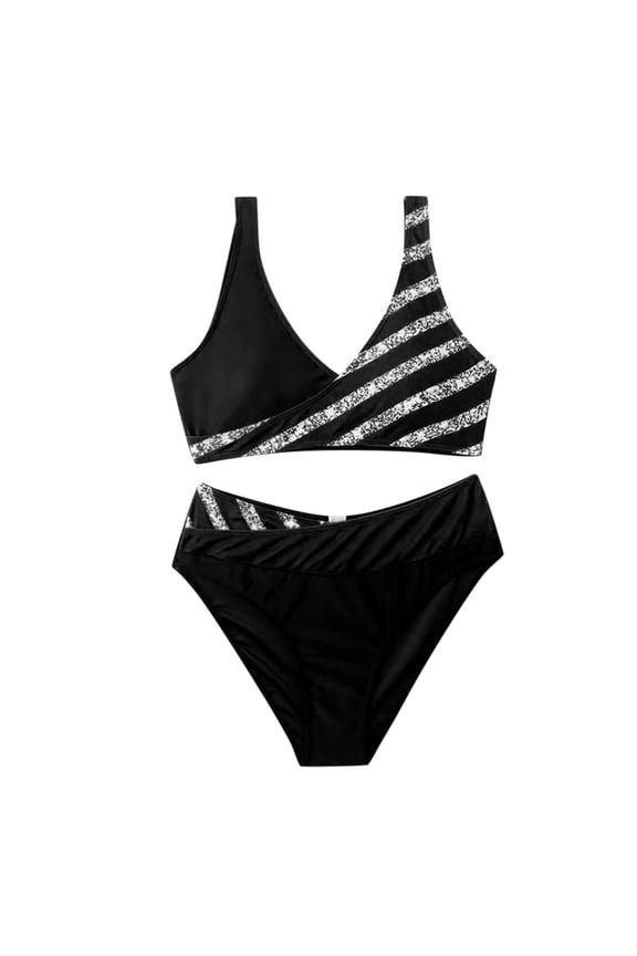 Women's Bikini Swimsuit Front Cross Lace Up Two Piece Bathing Suit,Black L