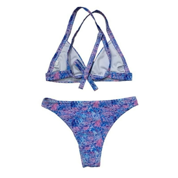 Aayomet Women's Bikini Swimsuits Bikini European And American Women's Floral Triangle Bag Swimsuit,Blue S