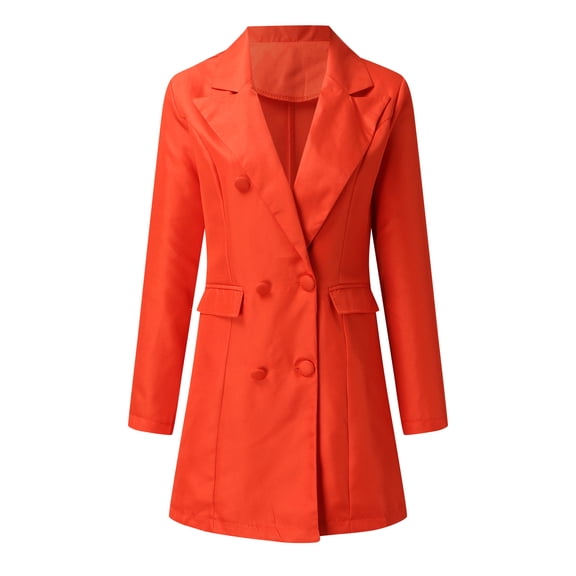 Aayomet Women's Blazer Suit Slim Fit Double Long Sleeve Lapel Jacket Top (Orange, XL)