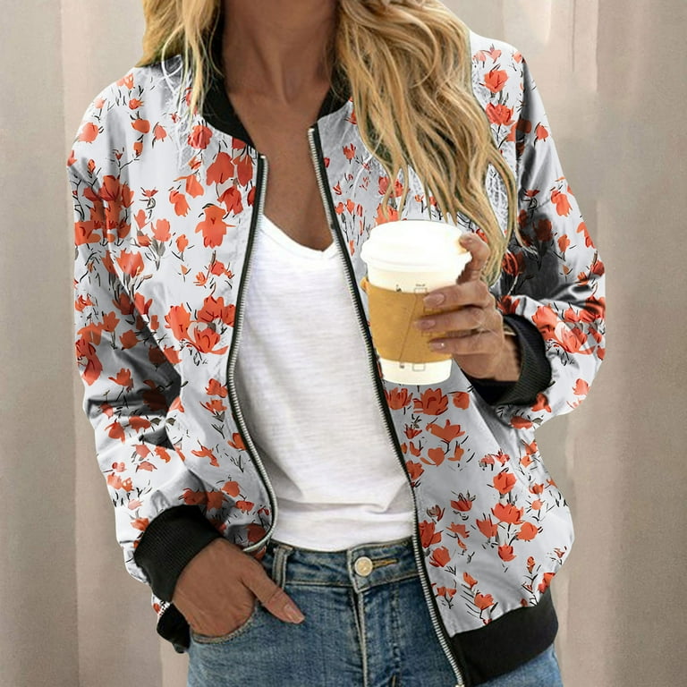 Aayomet Women’s Bomber Jacket Casual Coat Long Sleeve Zip Up 