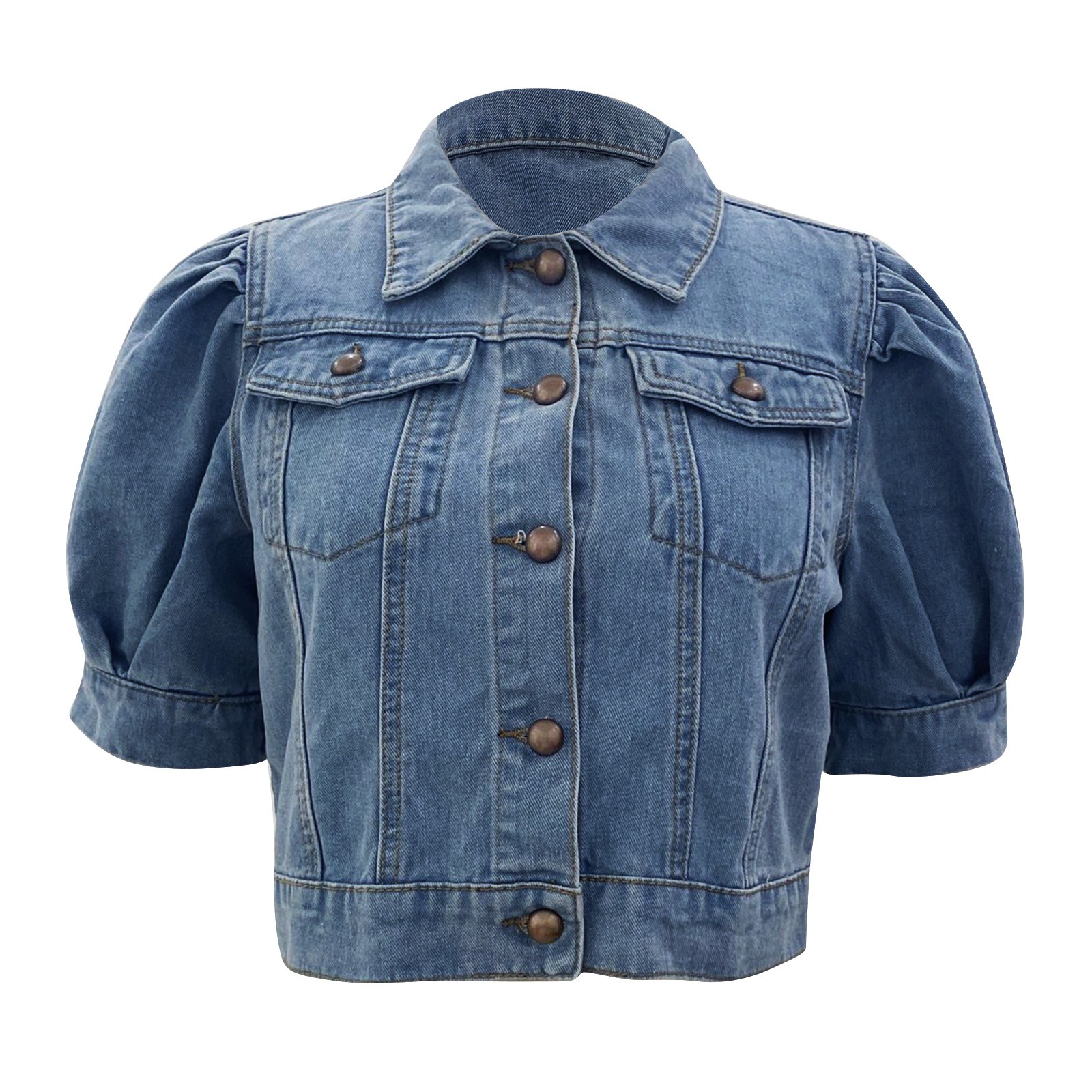Aayomet Women's Casual Denim Jacket Short Sleeve Bubble Sleeve Coat New