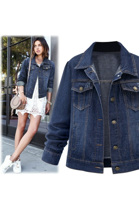 Women's Denim Jean Jacket Down Long Sleeve Pocket Distressed Denim Shirt Jean Jacket Teen Girls Coat (Blue, XXXL)