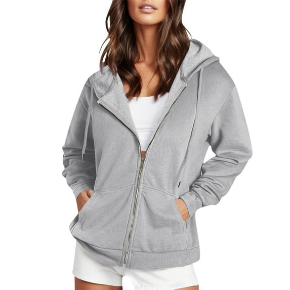 Aayomet Women's Full Zip Up Hoodie Long Sleeve Hooded Sweatshirts Pockets Jacket Coat for Women (Gray, XXXXXL)