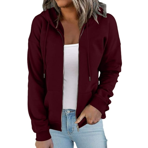 Aayomet Women's Full Zip Up Hoodie Long Sleeve Hooded Sweatshirts Pockets Jacket Coat for Women (Wine, L)