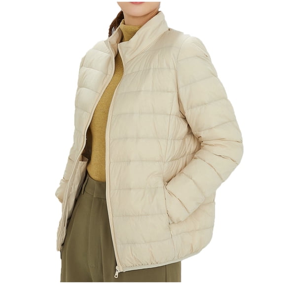 Aayomet Women's Puffer Jacket Hooded Winter Coat Waterproof Warm Long Puffer Jacket Parka,Beige 4XL