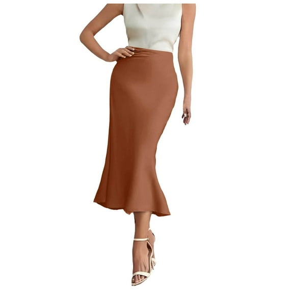 Aayomet Women's Skirts Women Long Maxi Skirt Bodycon High Waist Slite Basic Skirts Elastic Stretchy Dress (Coffee,XL)