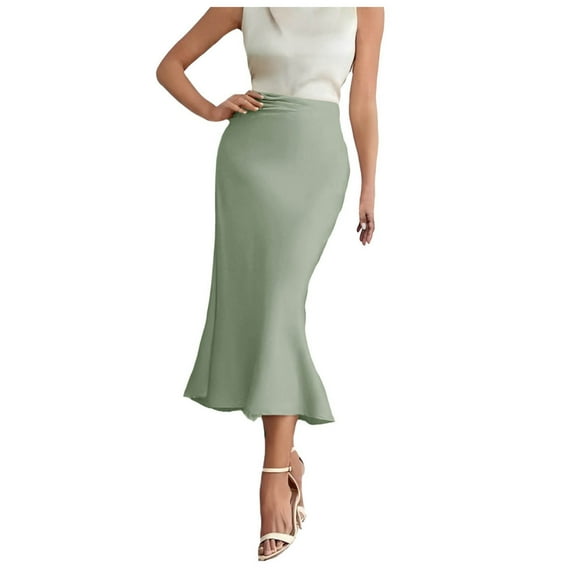 Aayomet Women's Skirts Women Long Maxi Skirt Bodycon High Waist Slite Basic Skirts Elastic Stretchy Dress (Light Green,L)