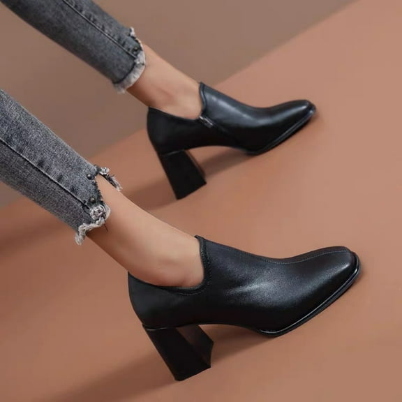 Aayomet Women's Slip On Pump Oxfords Brogues Perforated Block High Heels Vintage Dress Shoes,Black Size 6.5