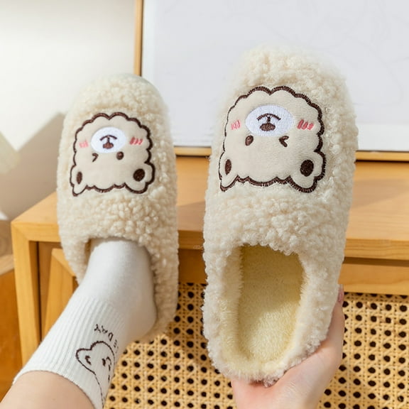 Aayomet Women's Slippers And Winter Indoor Fashion Comfortable Indoor And Outdoor Cartoon Cute Flat Bottom Warm Non (Beige, 8)