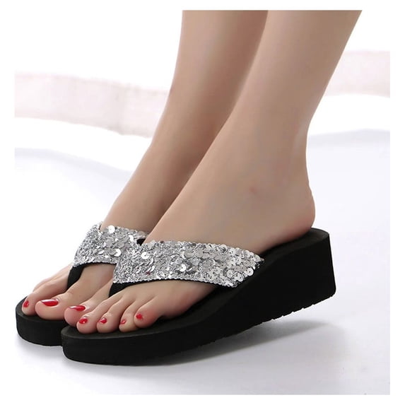 Aayomet Women's Summer Sequins -Slip Sandals Slipper Indoor & Outdoor Flip-flops Tan Flip Flops Women Support,Sliver 8