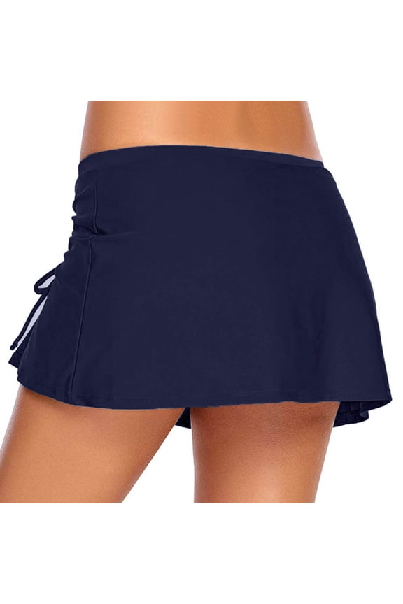 Women's Swim Skirt Bottoms High Waisted Bathing Suit Swimsuits Skirts Pleated Skorts Boxer Swim Pants Cover up for Girls,Dark Blue Medium