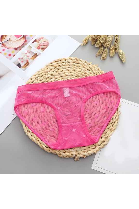 Women's Underwear Womens Sheer Lace Panties See Through Mesh Cotton Crotch Seamless Briefs,Hot Pink XL