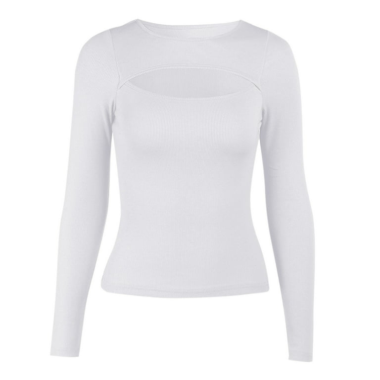 Aayomet Workout Shirts For Women Women's Long Sleeve Color Block Cute Shirt  Round Neck Casual Tops,Black S 