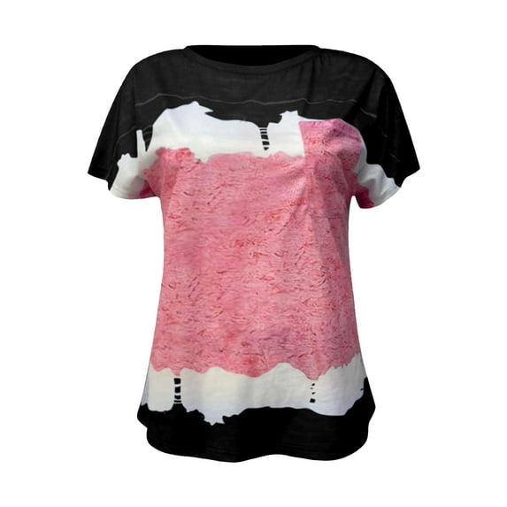 Aayomet Womens Blouses And Tops Dressy Summer Y2k Tops for Women, Casual Vintage Short Sleeve T-Shirt, Girls Oversize Loose Round Neck Elastic Black Tee,Black M