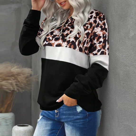 Aayomet Womens Blouses Women's Casual Long Sleeve Striped T-Shirt Tops Round Neck Splicing Tunic Blouses,Brown L