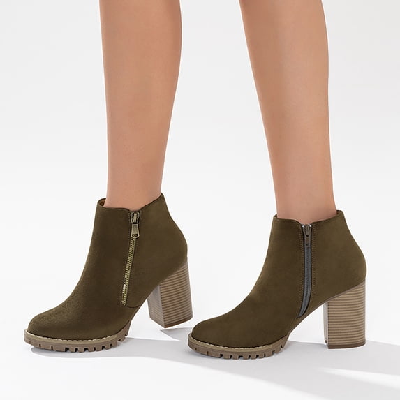 Aayomet Womens Boots Winter Oversized Women's Shoes With Increased Fashion Short Boots Thick Heels Round Toe and (Green, 8.5)