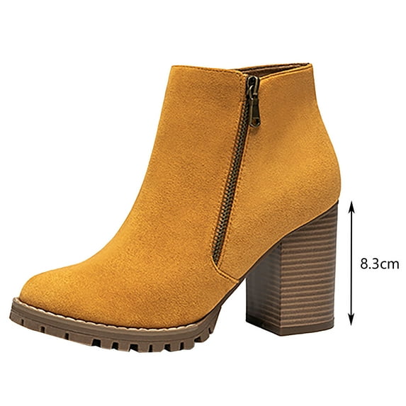 Aayomet Womens Boots Winter Oversized Women's Shoes With Increased Fashion Short Boots Thick Heels Round Toe and (Yellow, 6.5)