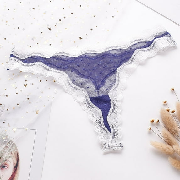 "Aayomet Womens Boxers Ladies Show Wear Fashion Soft Ice Silk Seamless Low Waist Lace Hollow Briefs,Dark Blue L"