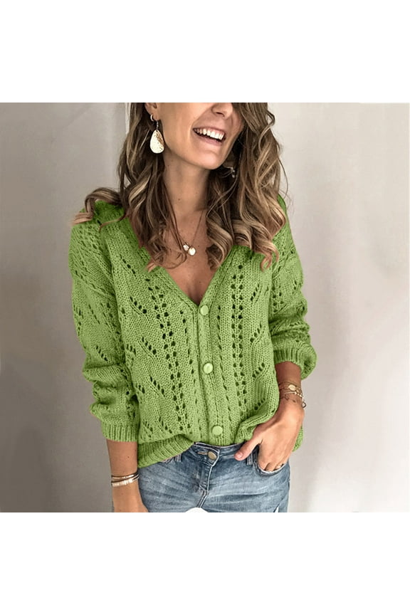 Womens Cardigan Sweaters Women's Cardigan Sweater 100% Cotton Button-Down Long Sleeve Oversized Knit Cardigans,Green S-XXL