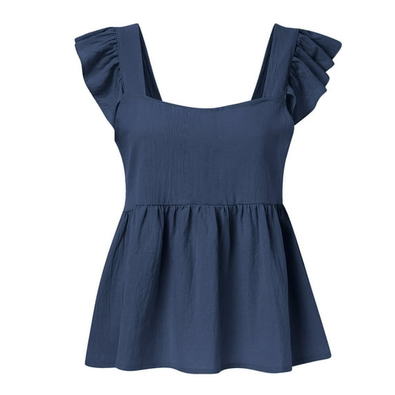 Aayomet Womens Casual Tops Women Pleated Top Shirt Spaghetti Strap Camisole Fit Casual Sleeveless Summer Tank Tops Fashion Shirt,Blue L