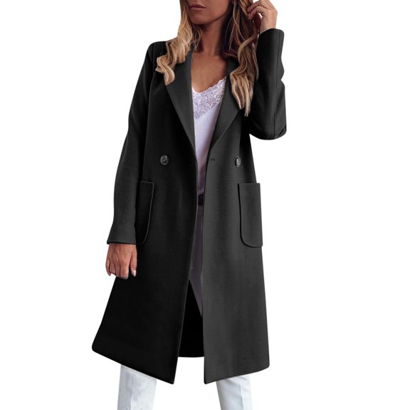 Aayomet Womens Classic Coat Double- Slim Overcoat Classic Lapel Windproof Coat,Black XXL