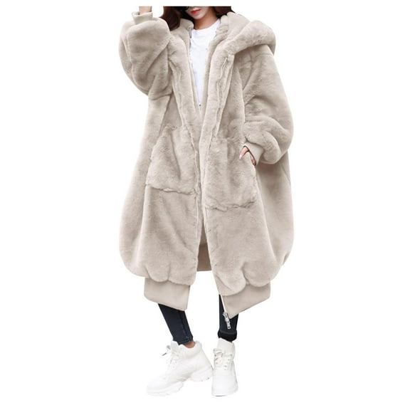 Aayomet Womens Coat "Long Jacket Winter Hooded Overcoat Coat Womens Ladies Warm Thick Women's Coat Light Windbreaker Jackets,Beige S