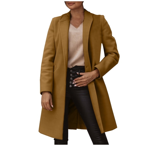 "Aayomet Womens Coat Women's Plus Size Wool Dress Coat with Belt Double Pea Coats Mid-Long Trench Coat,Khaki L"