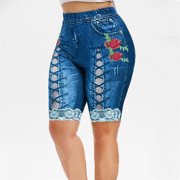 Aayomet Womens Denim Shorts Womens High Rise Stretch Denim Shorts Ripped Rolled Distressed Summer Shorts Blue,S