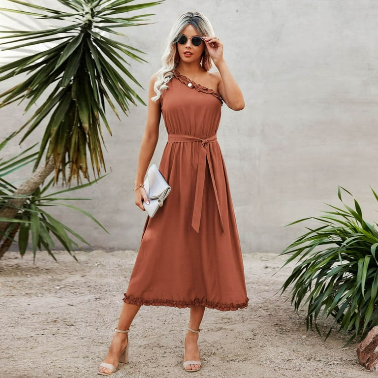 Aayomet Womens Dress Womens Knit Dress Square Neck Long Sleeve Knee Length  Dresses,Brown XL